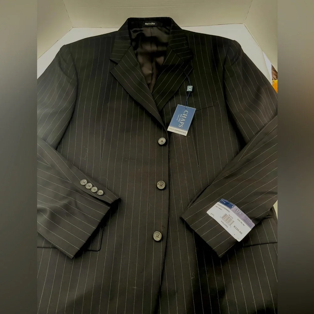 NEW CHAPS by RALPH LAUREN BLACK 100% WOOL BLAZER CLASSIC STYLE LINED SZ 44 L